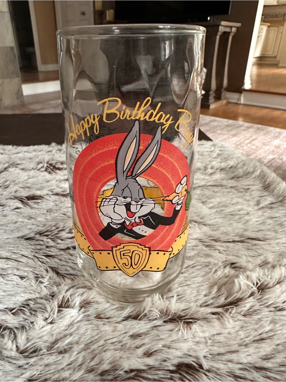 Warner Bros. Bugs Bunny 50th Anniversary Glass with Red and Gold Artwork